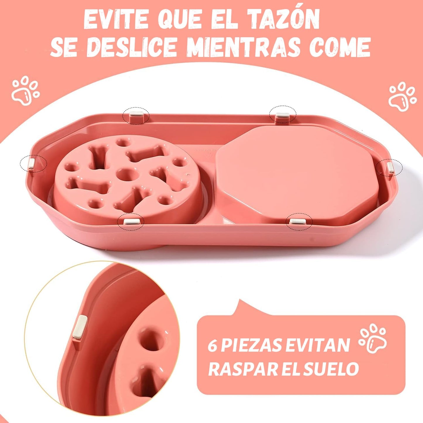 Comedero Lento para Perros, Mascota Alimentador Lento, Alimentador Tazón 2 En 1 para Perros, Lenta de La Alimentación, Cuencos para Perros, Tazones Dobles para Agua y Comida, para Perros y Gatos(rojo)