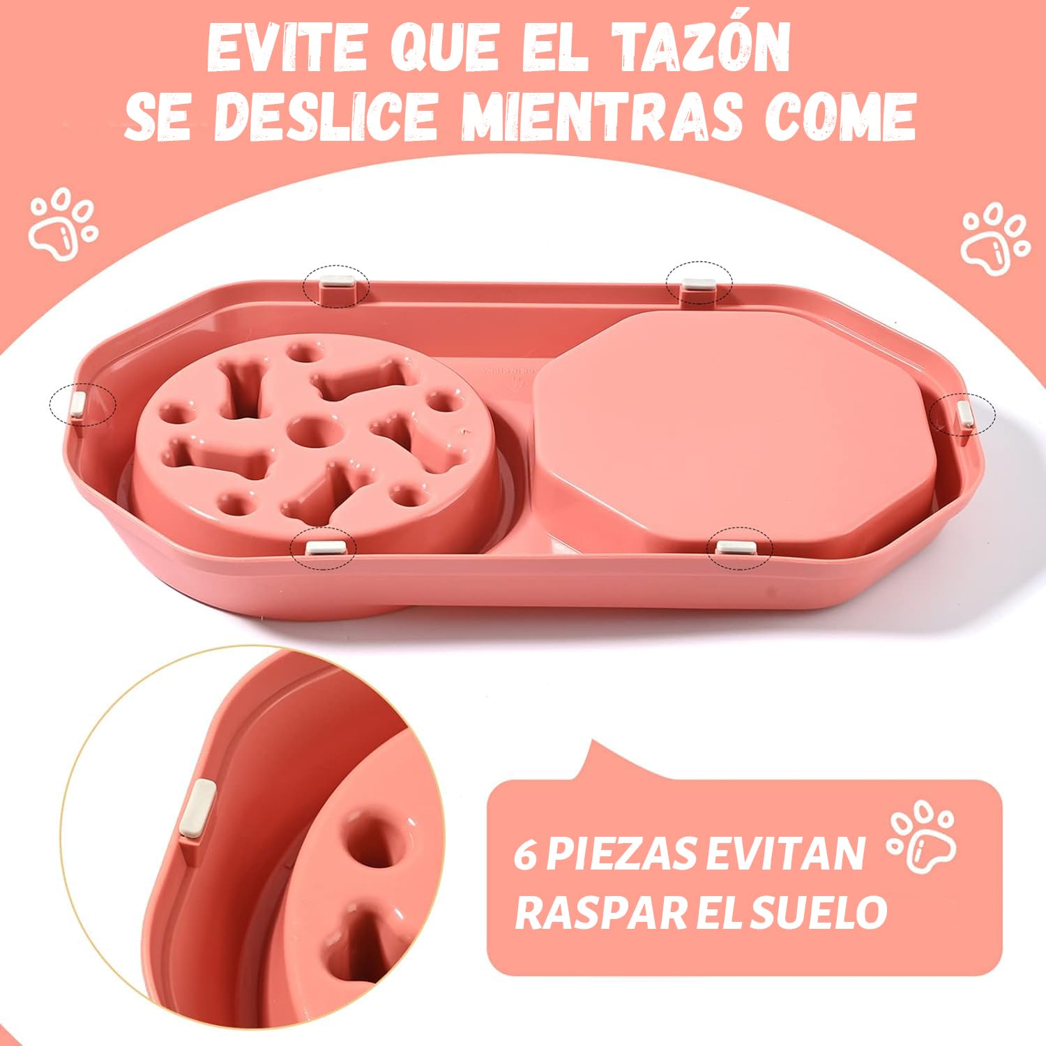 Comedero Lento para Perros, Mascota Alimentador Lento, Alimentador Tazón 2 En 1 para Perros, Lenta de La Alimentación, Cuencos para Perros, Tazones Dobles para Agua y Comida, para Perros y Gatos(rojo)