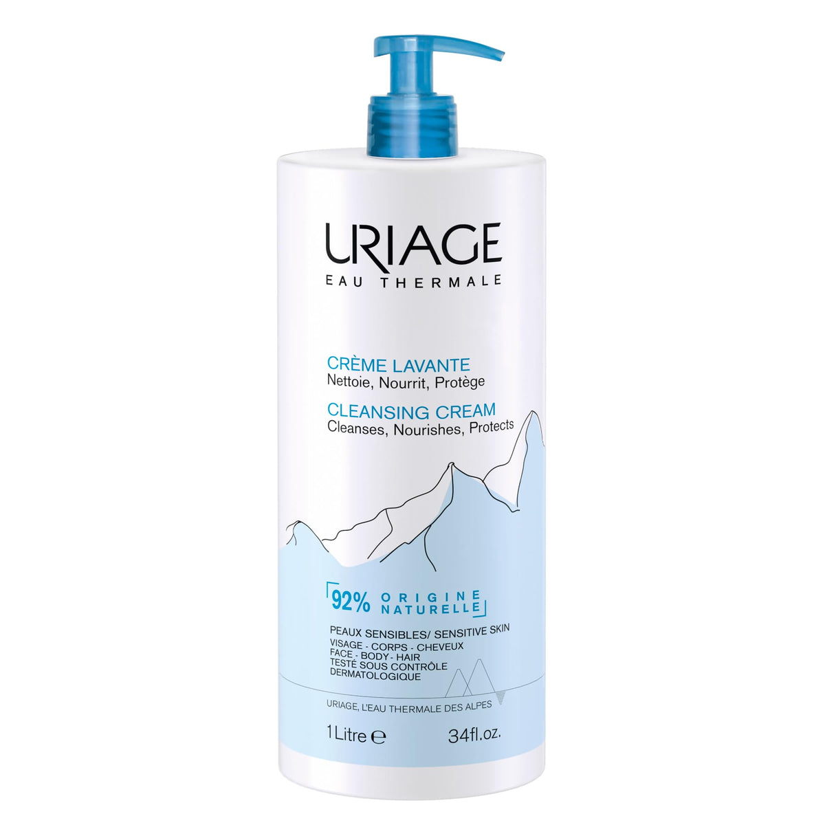 Uriage Gel Limpiador 2 en 1 1L – Con manteca de karité, limpia y nutre cara, cuerpo y cabello. Sin parabenos ni jabón. pH fisiológico. Perfume fresco. Uso diario.