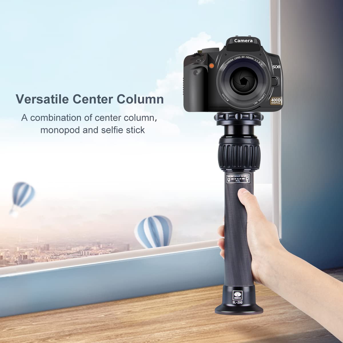 Extensión Universal SIRUI Carbono Negro con Tubo 320mm y Capacidad 15kg para Trípode y Monopié