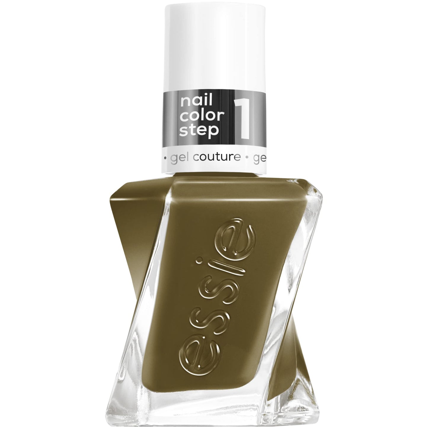 Essie gel couture long-lasting nail polish, pattern play collection, olive-green longwear nail polish with yellow undertones, totally plaid, 0.46 fl oz