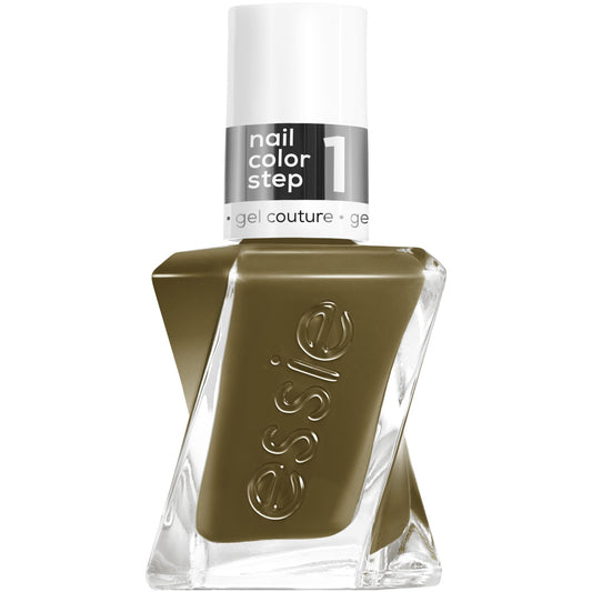 Essie gel couture long-lasting nail polish, pattern play collection, olive-green longwear nail polish with yellow undertones, totally plaid, 0.46 fl oz