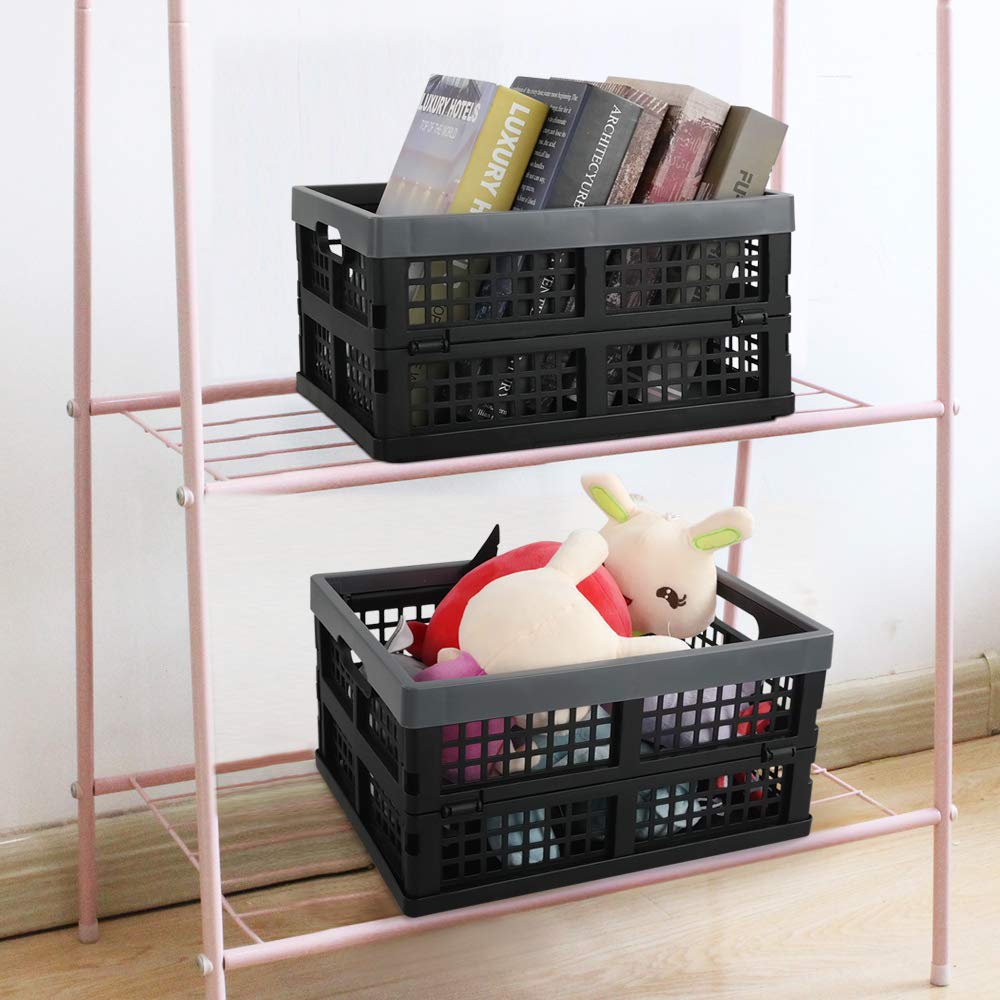 Fiazony Cesta / contenedor de almacenamiento plegable de plástico de 15 L, paquete de 3, negro
