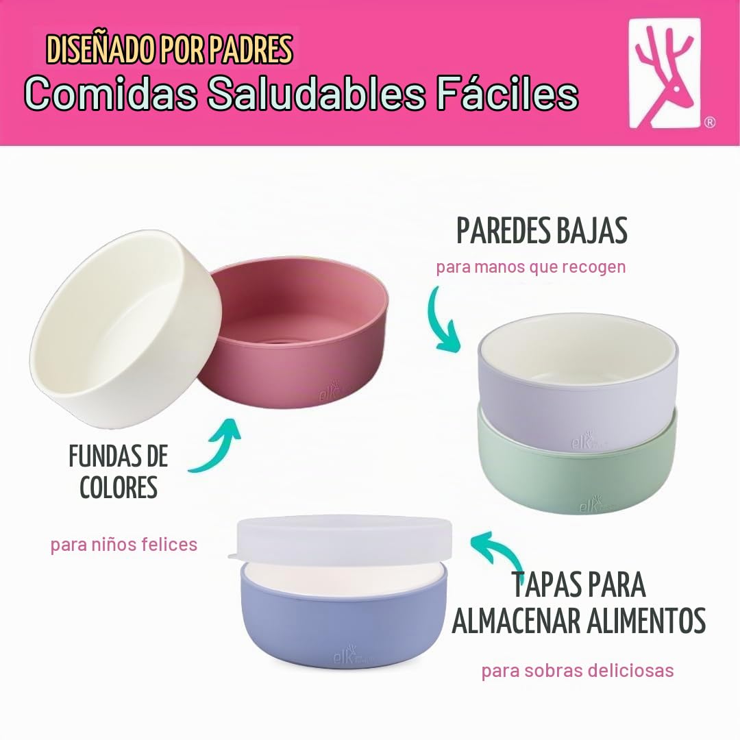 Elk and Friends - Cuencos con ventosa de porcelana para niños y niños