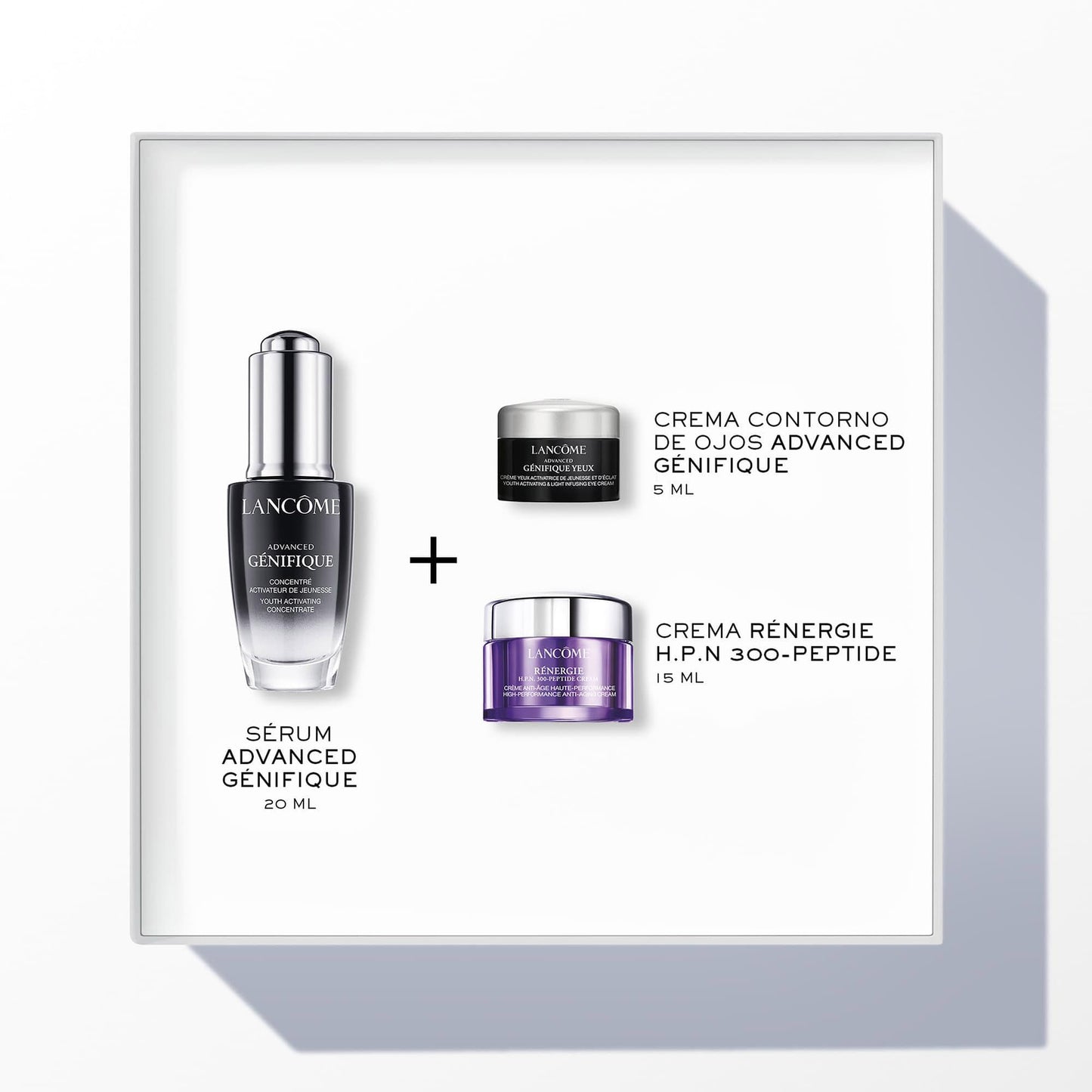 Lancôme, Advanced Génifique, Set de Regalo, Suero Advanced Génifique 20 ml + Crema Para Contorno de Ojos 5 ml + Crema de Rostro Rénergie H.P.N. 300 Peptide 15 ml, Fortalece e Hidrata la Barrera de la Piel, 3 Piezas