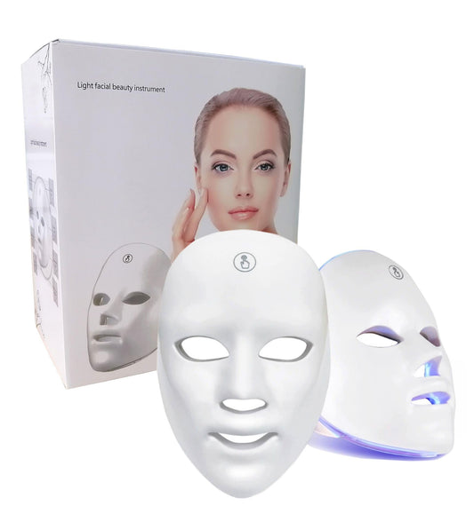 Jooley - Máscara facial LED para terapia de luz, 7 colores LED, portátil y recargable, 1 unidad, rojo y blanco