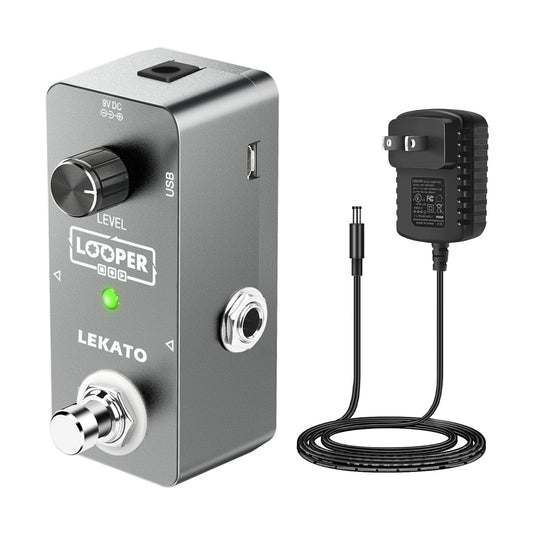 LEKATO Pedal de bucle para guitarra con efecto de bucle de pedal ilimitado, sobredubs de 5 minutos, estación de bucle de tiempo con cable USB y adaptador de fuente de alimentación de pedal de 9 V 0,6 A