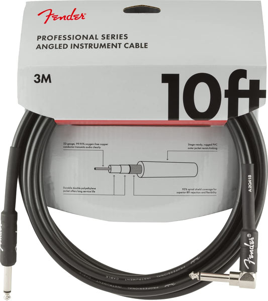Fender Professional Series - Cable para instrumentos, recto/ángulo, negro, 10 pies