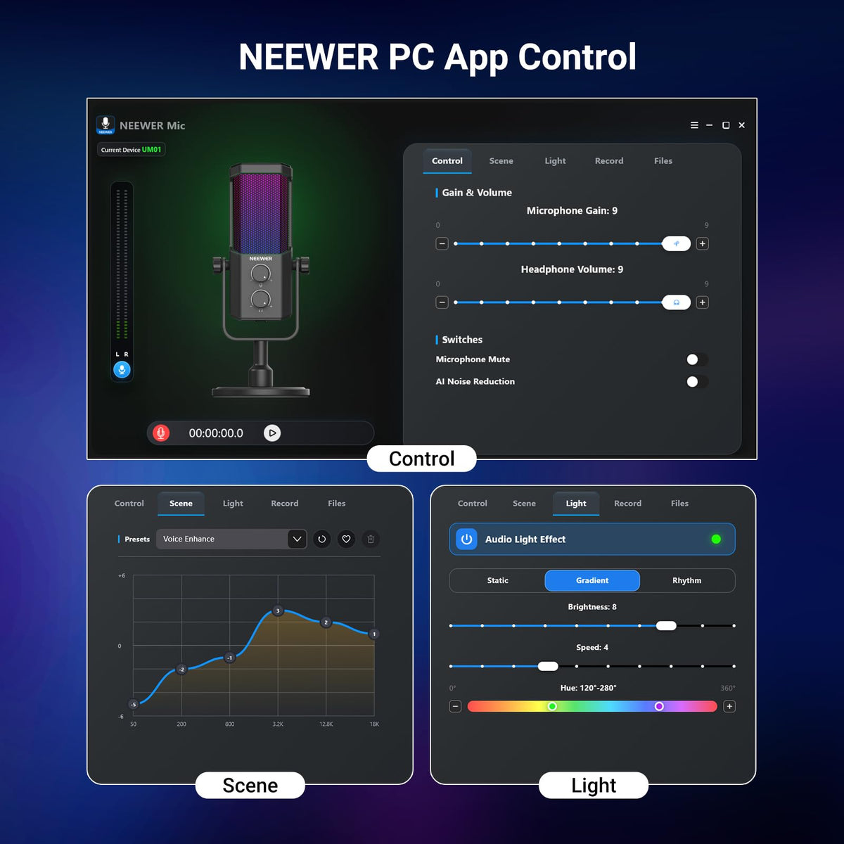 Micrófono USB RGB NEEWER UM01 Cancelación Ruido Gris para Podcasting