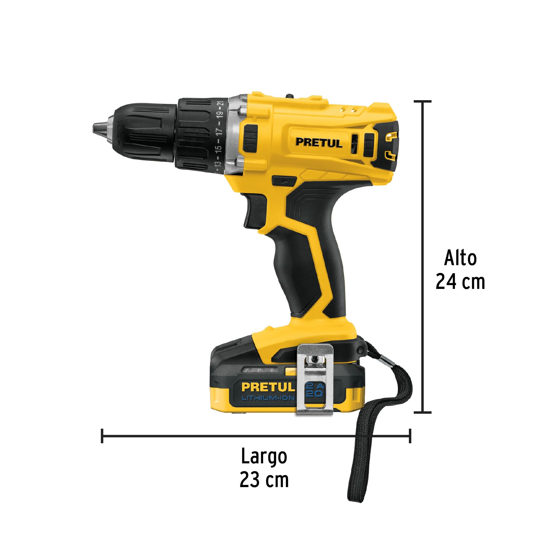 Pretul TALI-20P2, Taladro inalámbrico 1/2", 1 batería Ion Litio 2 Ah, 2 velocidades, 20 V