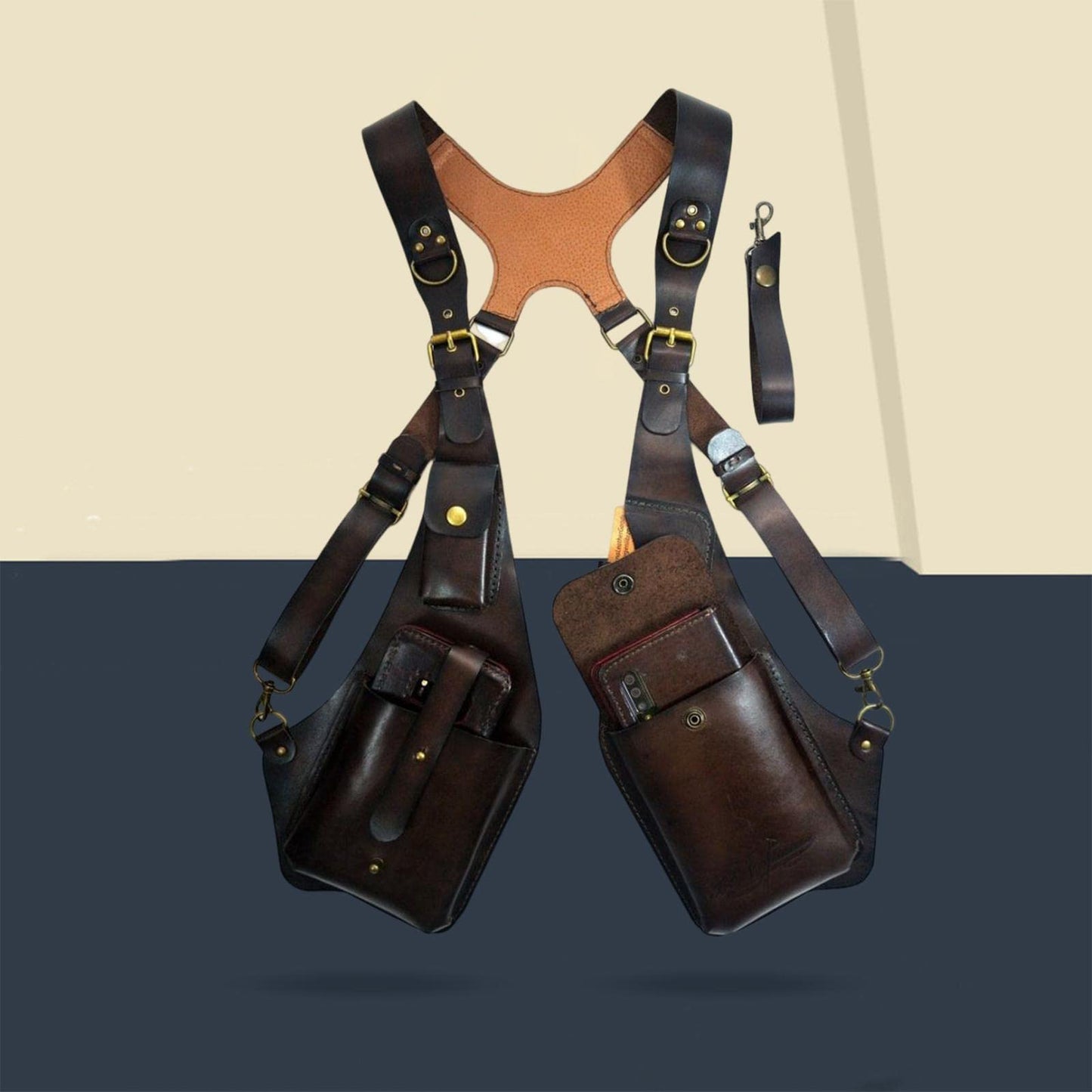 Harilla Bolsa de arnés de Hombro Steampunk, Cartera con Correa, Funda antirrobo para Hombres y Mujeres, para Montar en Bicicleta Deportiva, marrón