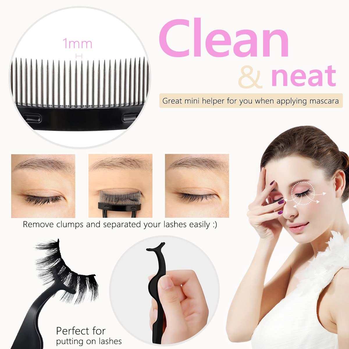 Juego de Rizador de Pestañas y Cepillo de Cejas para Mujeres con Rizador de Pestañas, Peine Separador de Pestañas, Cepillos de Máscara, Pinzas para Extensiones de Pestañas, Cepillo de Cejas Angulado y