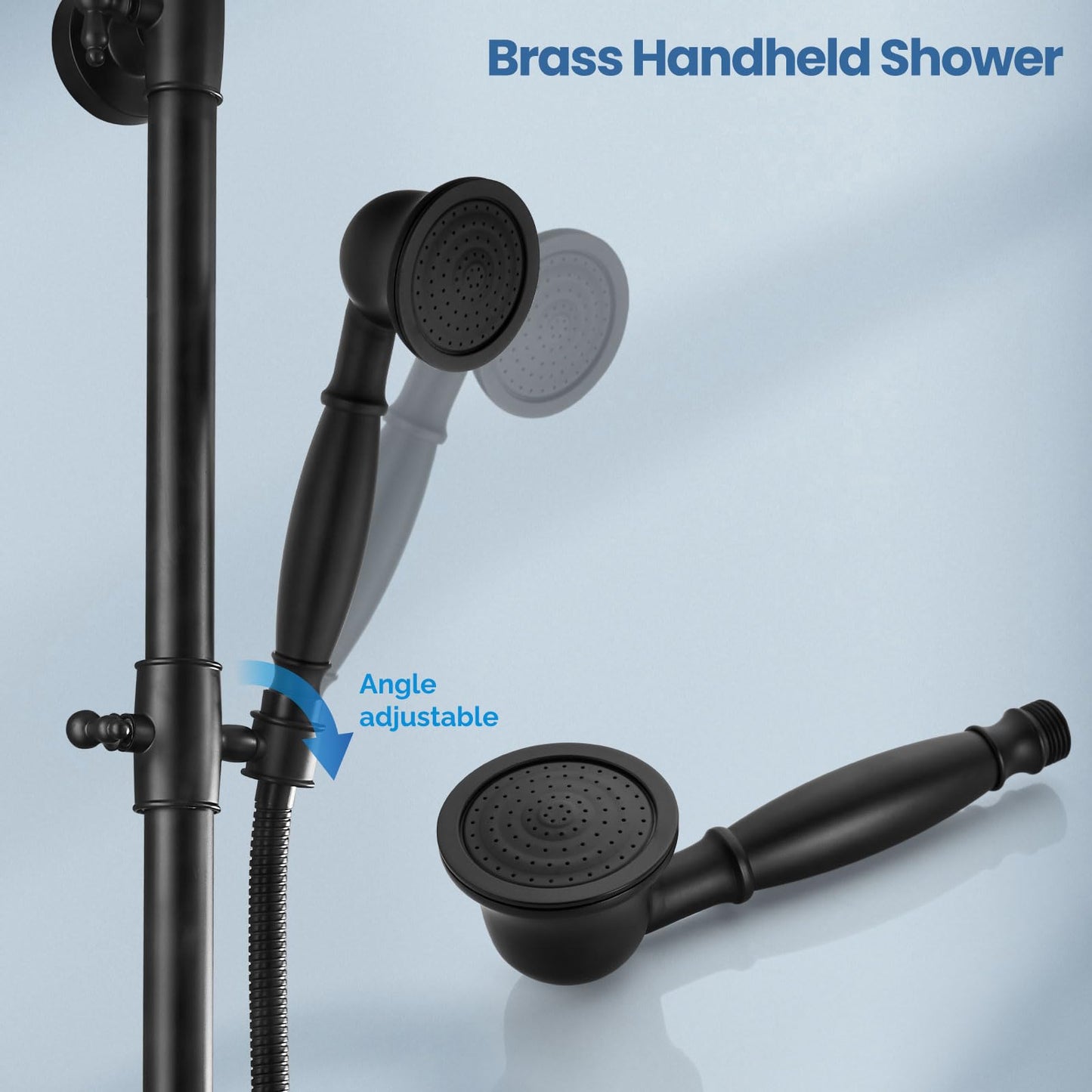 Sistema de Ducha Airuida Negro Mate con Alcachofa Moderna de Doble Función y Desviador de Cobre Sólido