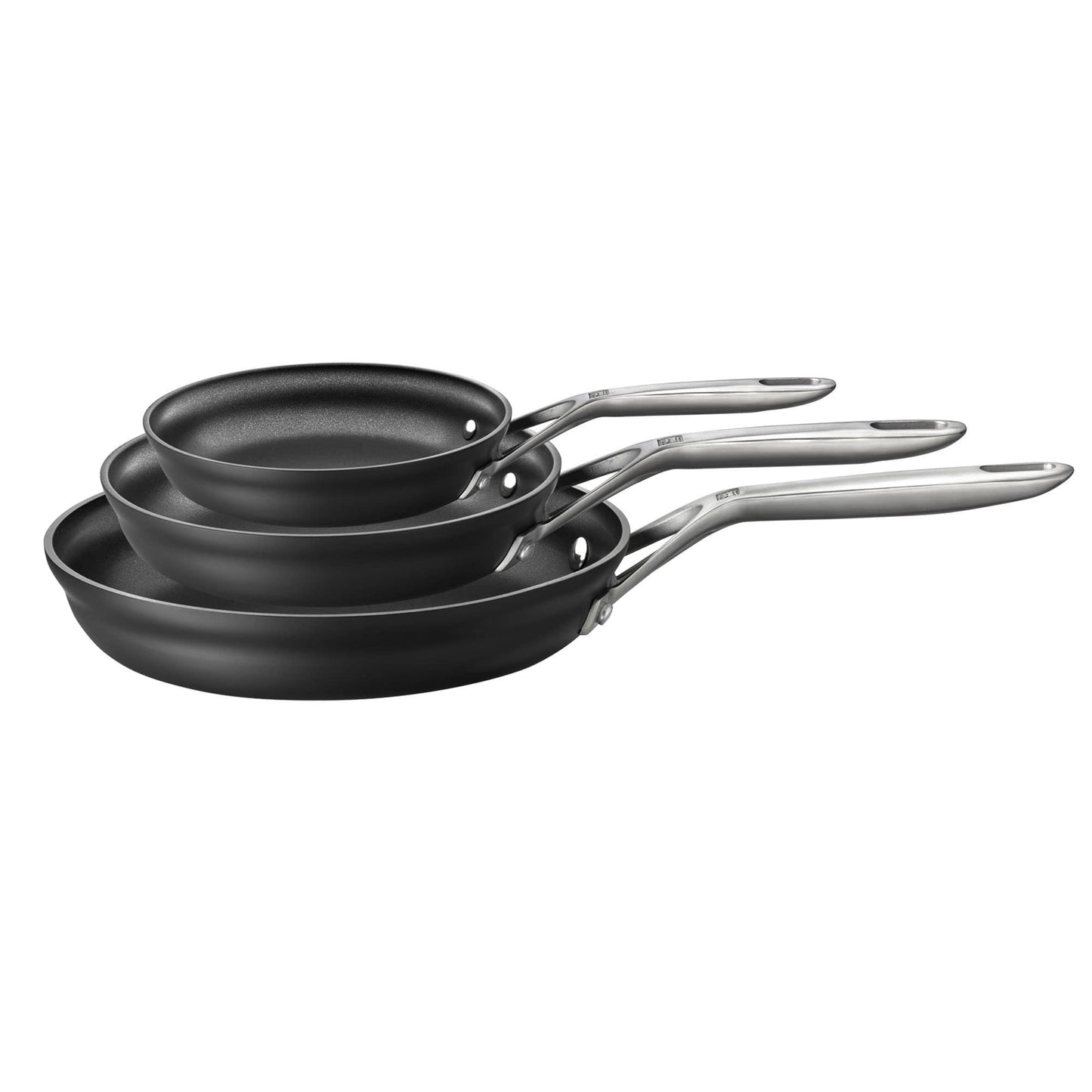 ZWILLING J.A. Henckels ZWILLING Motion - Juego de 3 sartenes antiadherentes de aluminio anodizado duro, color negro