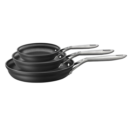 ZWILLING J.A. Henckels ZWILLING Motion - Juego de 3 sartenes antiadherentes de aluminio anodizado duro, color negro