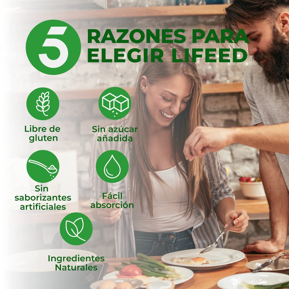 Colágeno Hidrolizado, Probióticos 50 billones, Enzimas Digestivas, Prebioticos y Inositol con 45 porciones. Colageno Hidrolizado en Polvo para Mujeres y Hombres || LIFEED5 COLLAGEN DIGEST