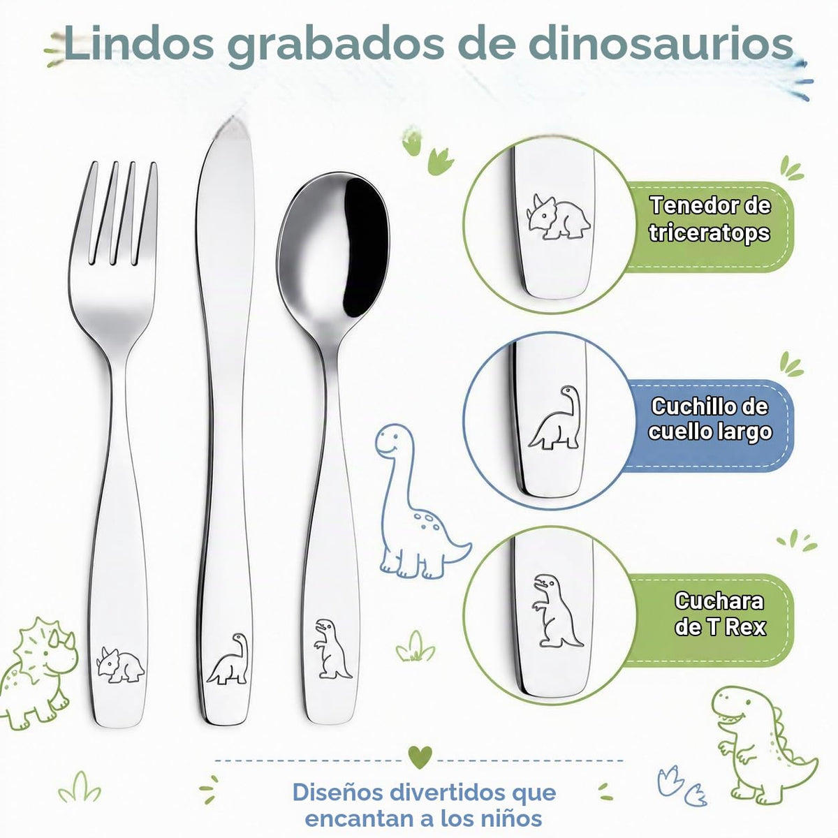 Exzact Cubiertos para niños 6 piezas - Cubiertos de acero inoxidable