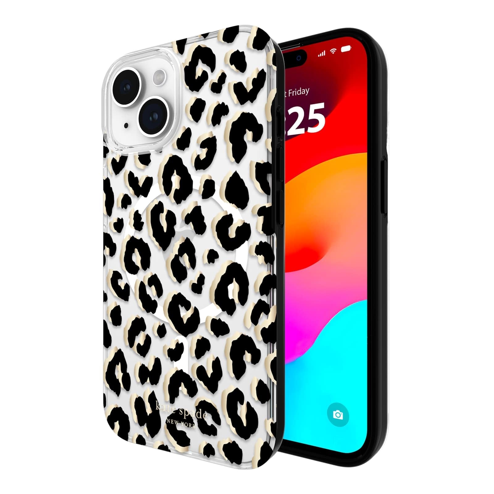 kate spade new york - Funda para iPhone 15/14 / 13, Compatible con MagSafe - Ciudad Leopardo Negro