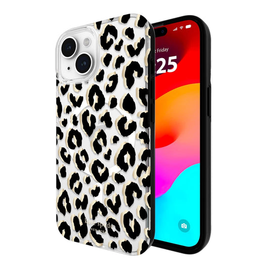 kate spade new york - Funda para iPhone 15/14 / 13, Compatible con MagSafe - Ciudad Leopardo Negro