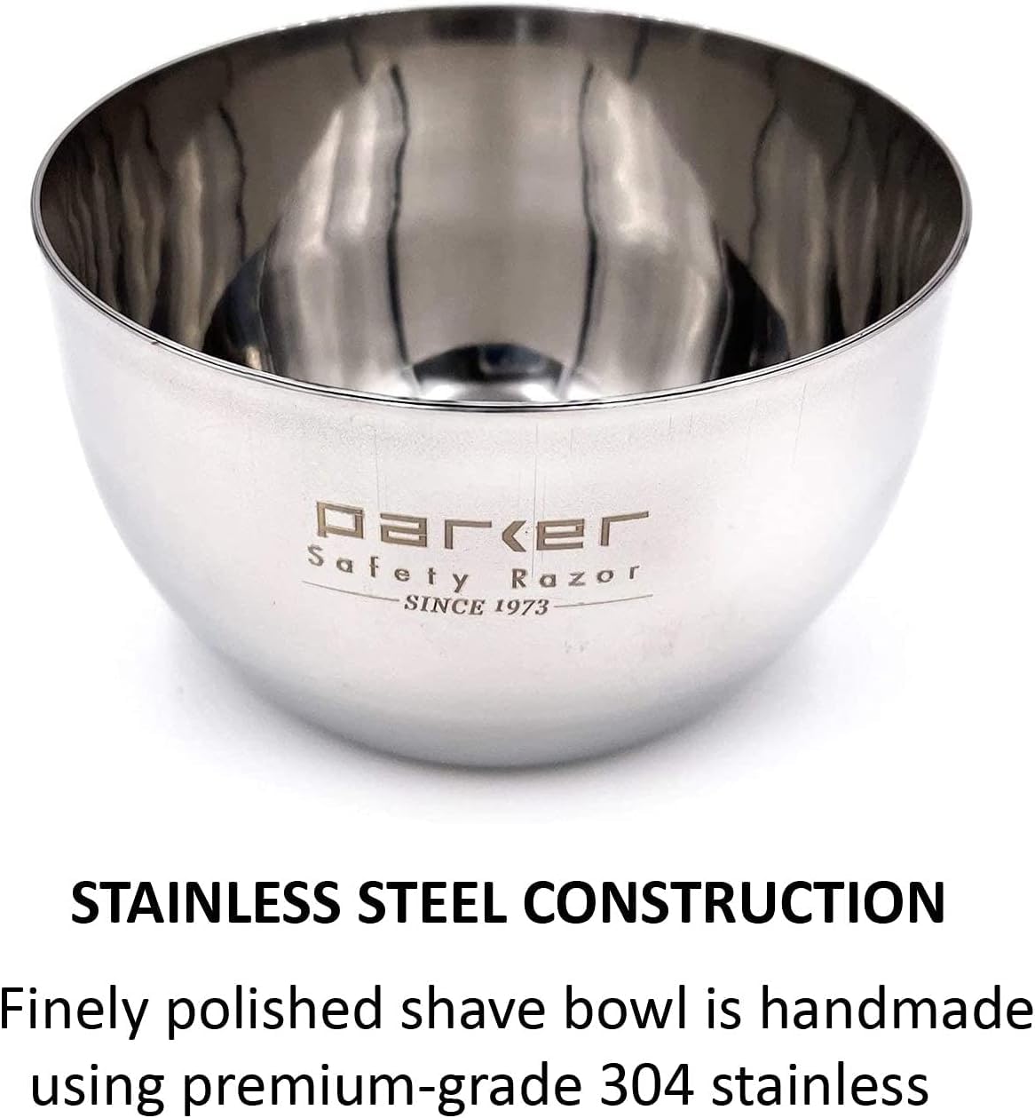 Parker Deluxe - tazón de afeitar irrompible de acero inoxidable, para usar con tu jabón de afeitar favorito o crema de afeitar de espuma