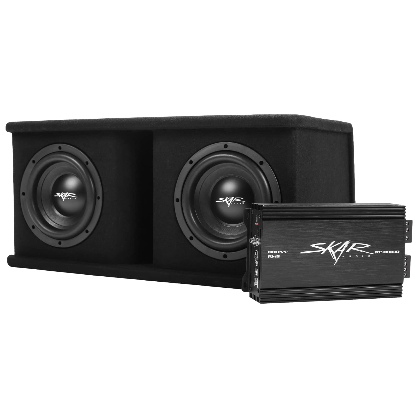 Skar Audio Dual - Paquete Completo de Graves de subwoofer de 1400 W de la Serie SDR de 8 Pulgadas, Incluye Caja cargada con Amplificador