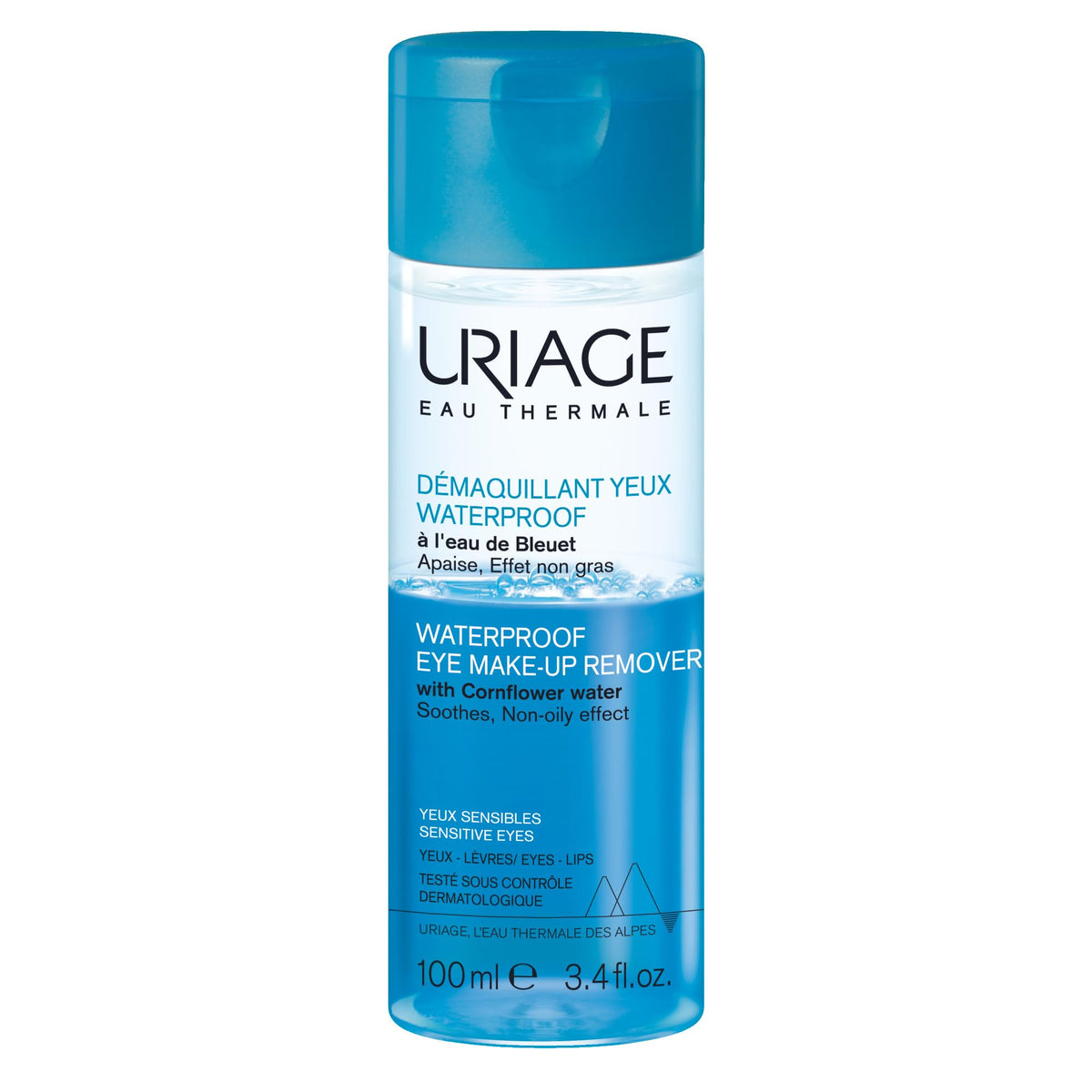 Uriaage Desmaquillante de ojos waterproof con agua de aciano - Elimina suavemente el maquillaje resistente al agua dejando la piel suave y no pegajosa I Sin parabenos y sin perfumeI Testado oftalmológicamente