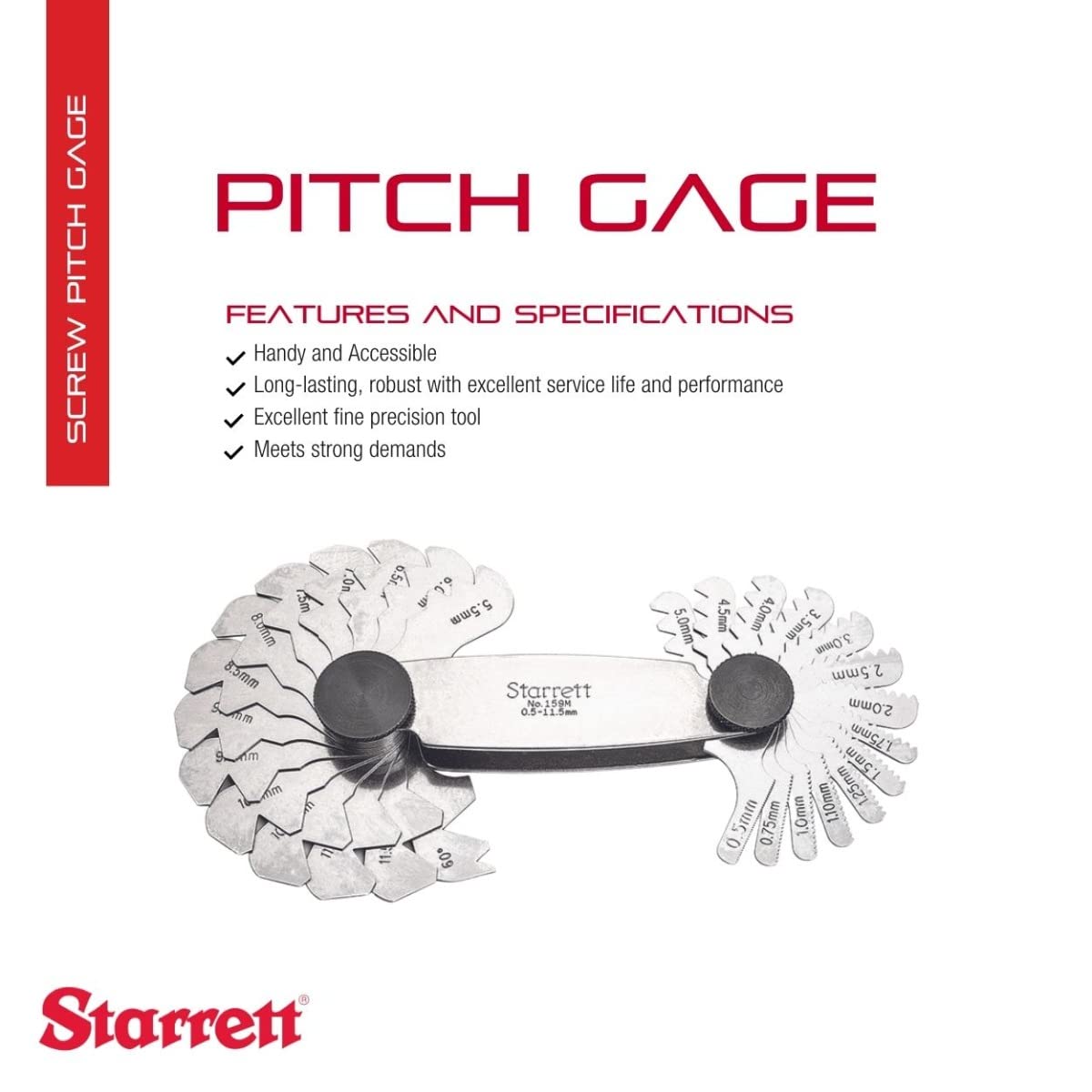 Medidor de Paso de Tornillo Starrett 159M con Dispositivo de Bloqueo 60° 28 Hojas