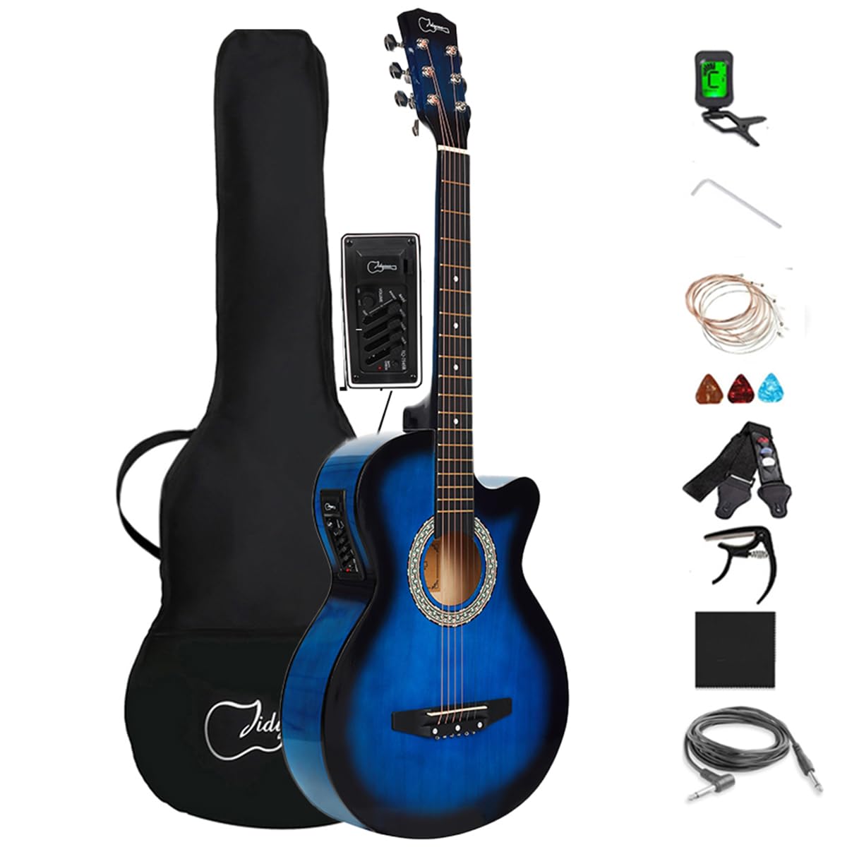 38 inch Electroacústica Guitarra Guitarra acustica con Afinadores,Correas,Cuerdas para Instrumentos,Plumillas,Cable amplificador guitarra,soul,Fundas para Guitarras 3/4 (Blue2)