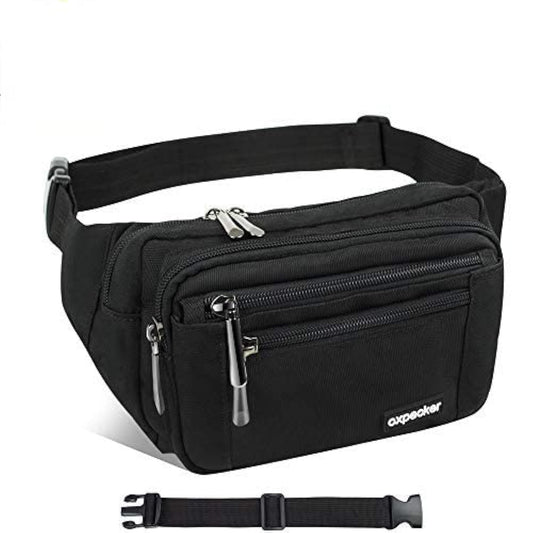 Riñonera Oxpecker Negra impermeable con Correa Ajustable para Hombres y Mujeres