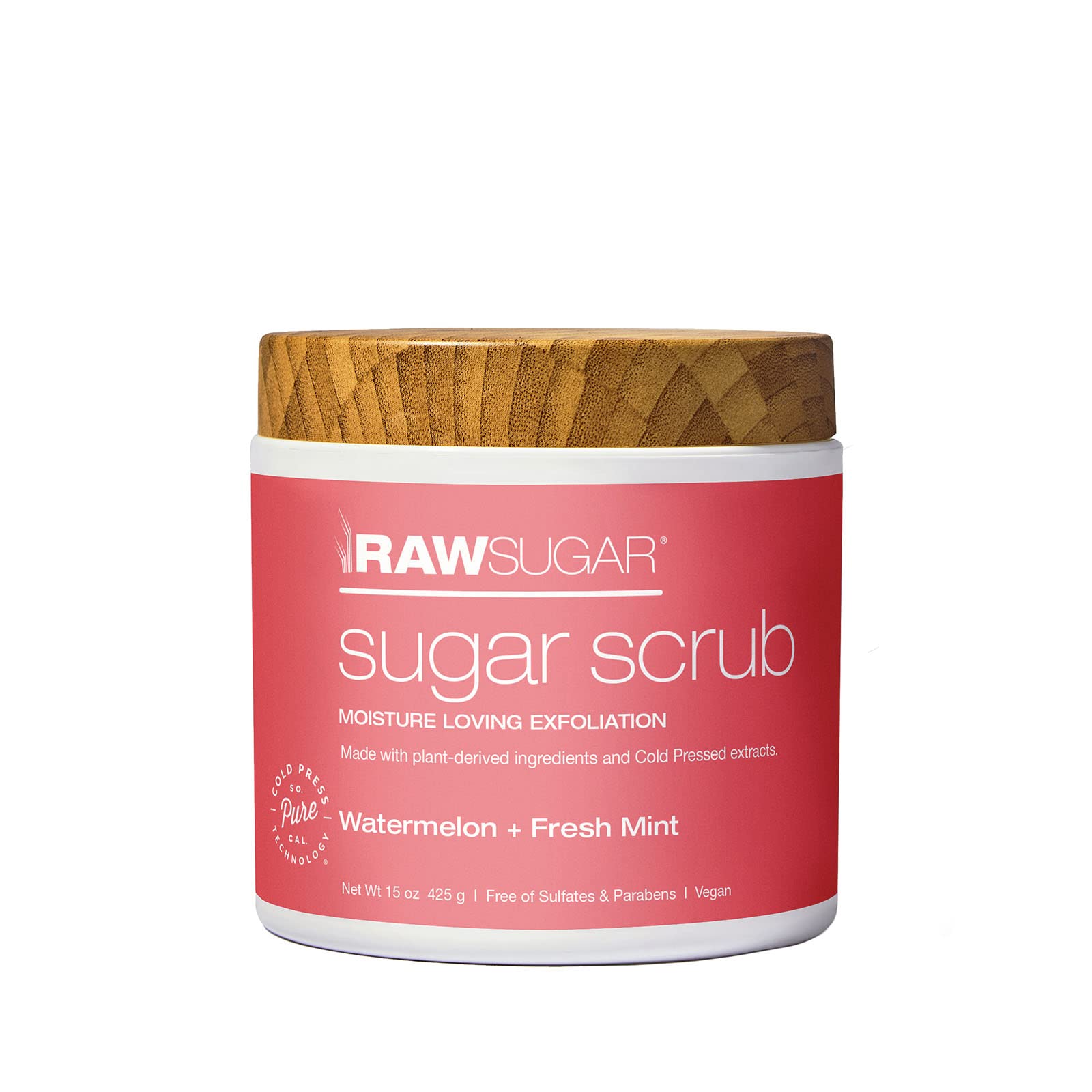 RAW SUGAR, Exfoliante Corporal Reparador a Base de Azúcar, Hidrata la Piel, con Sandía y Menta Fresca, Prensado en Frío, Vegano, Libre de Sulfatos y Parabenos, 425 g