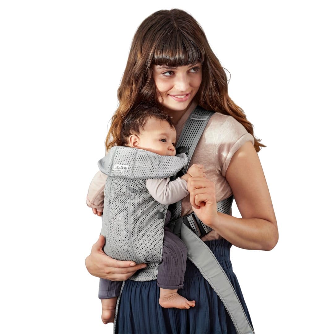 BabyBjörn Canguro Portabebé Mini, Gray, 3D Mesh | Para recién nacidos, de 0 a 12 meses (3.2–11 kg), ergonómico y fácil de usar