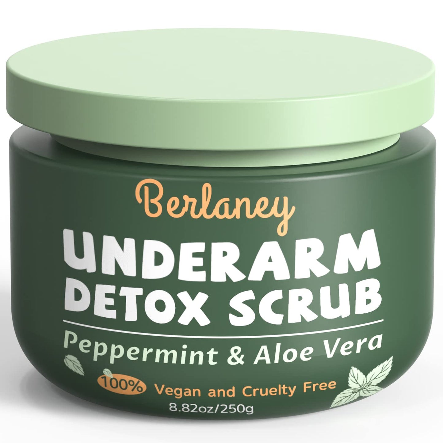 Berlaney Scrub Corporal Exfoliante con Peppermint, Aloe Vera y Polvo de Cáscara de Nuez 8.8 oz, para Axilas, Piernas, Rodillas, Pies, Brazos y Manos