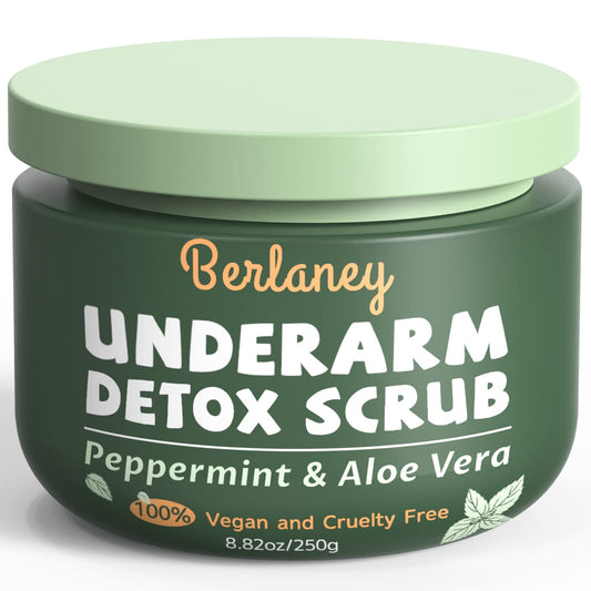 Berlaney Scrub Corporal Exfoliante con Peppermint, Aloe Vera y Polvo de Cáscara de Nuez 8.8 oz, para Axilas, Piernas, Rodillas, Pies, Brazos y Manos