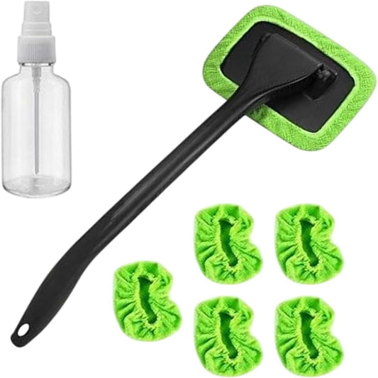 Herramienta de limpieza de parabrisas de coche, limpiador de parabrisas mejorado con 5 almohadillas de microfibra lavables y reutilizables y mango extensible para limpiaparabrisas automático (verde)