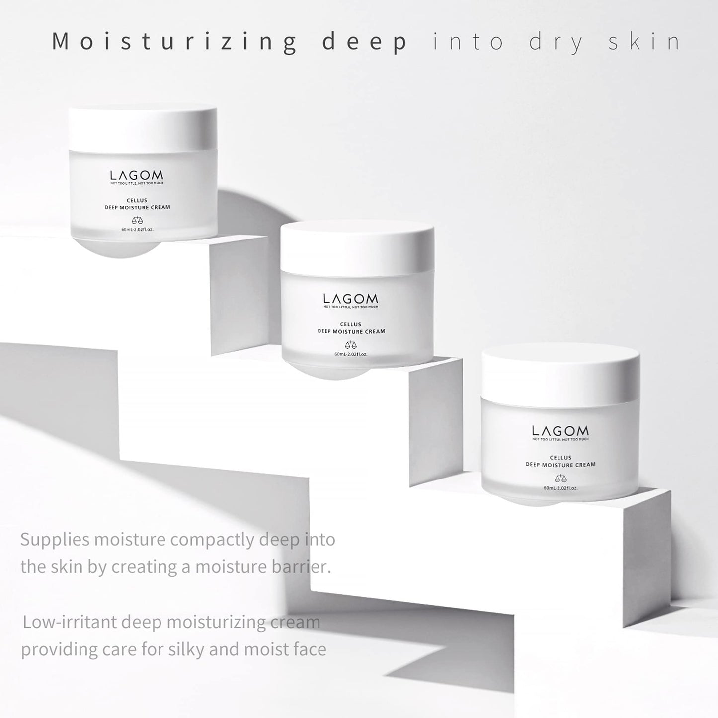 LAGOM Cellus Deep Moisture Cream Humectante Vegano Natural Aceite De Jojoba Ceramida Pantenol Sin Aroma Herbal Loción Hidratante Cara Sedosa Para Toda Piel Facial Sensible Seco Graso 60ml 2.02oz