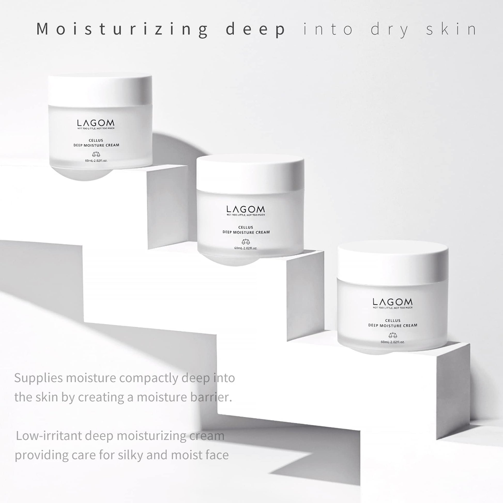 LAGOM Cellus Deep Moisture Cream Humectante Vegano Natural Aceite De Jojoba Ceramida Pantenol Sin Aroma Herbal Loción Hidratante Cara Sedosa Para Toda Piel Facial Sensible Seco Graso 60ml 2.02oz