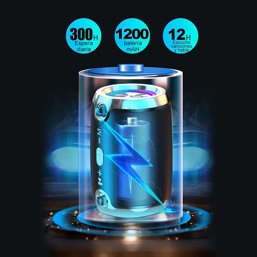 LED Bocina Bluetooth Portátil,Altavoz Inalámbrico Bluetooth， Altavoz Bluetooth Portátil con Sonido Estéreo HD,Alcance de 10 m de Bluetooth,Bajo Rico,Sonido HIFI para Picnics,Fiestas,Exteriores,Viajes