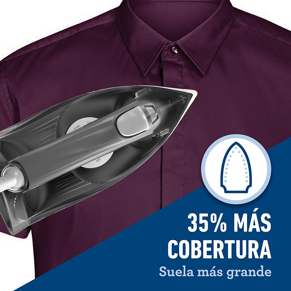 Plancha de Vapor Oster Blanco Negro Suela Grande de Cerámica 35% más Vapor