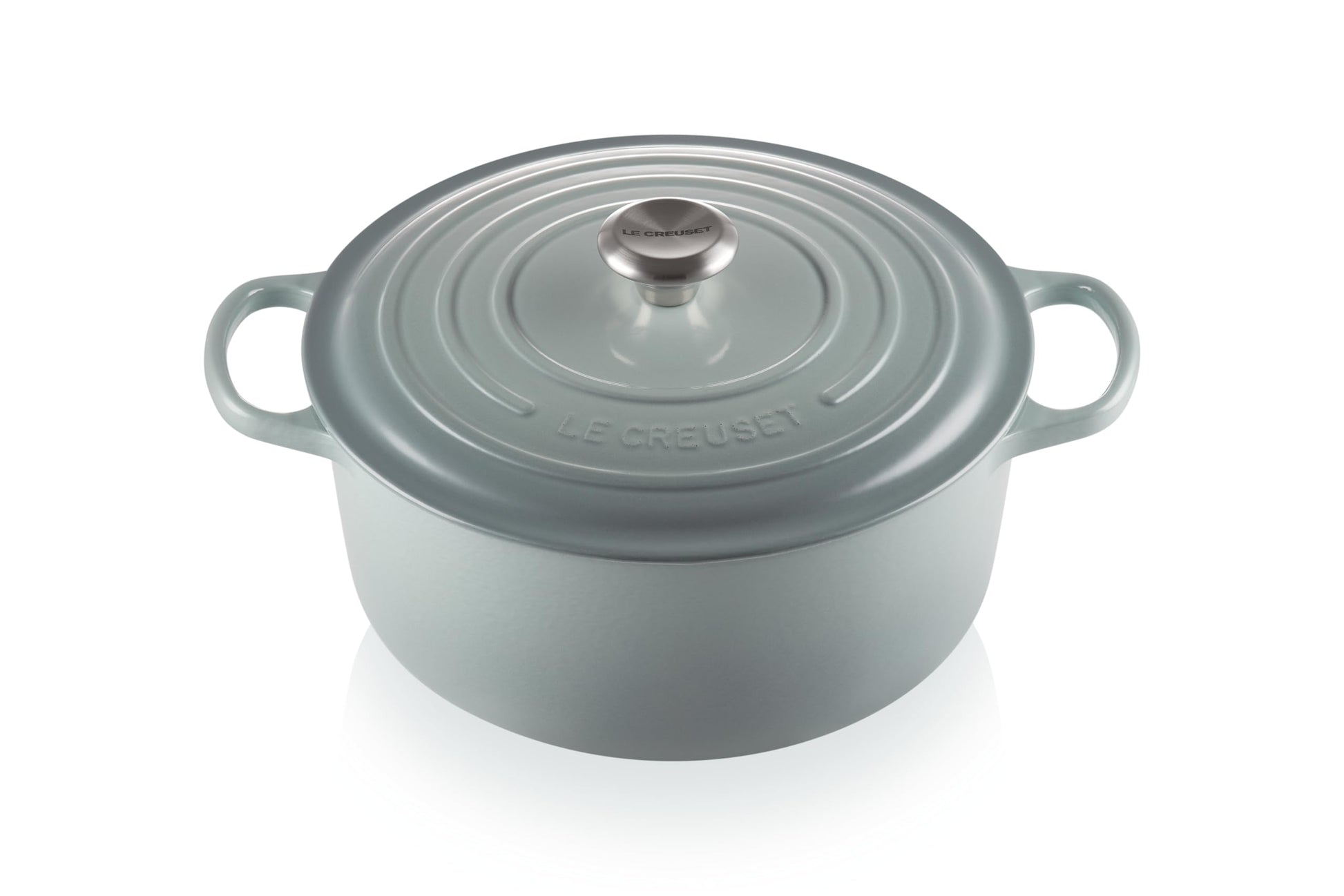 Le Creuset Horno holandés redondo de hierro fundido esmaltado con tapa, 7.25 cuartos de galón, sal marina