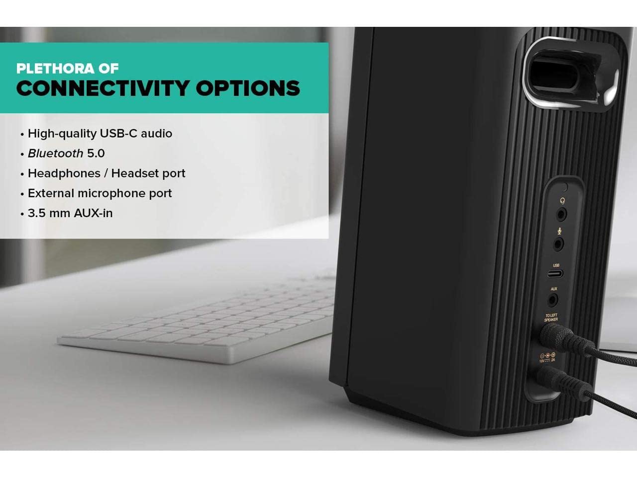 Creative T60 2.0 Altavoces de Escritorio compactos Hi-Fi con diálogo Claro y Envolvente por Sound Blaster, Bluetooth 5.0, hasta 60 W de Potencia máxima, para Ordenadores y portátiles