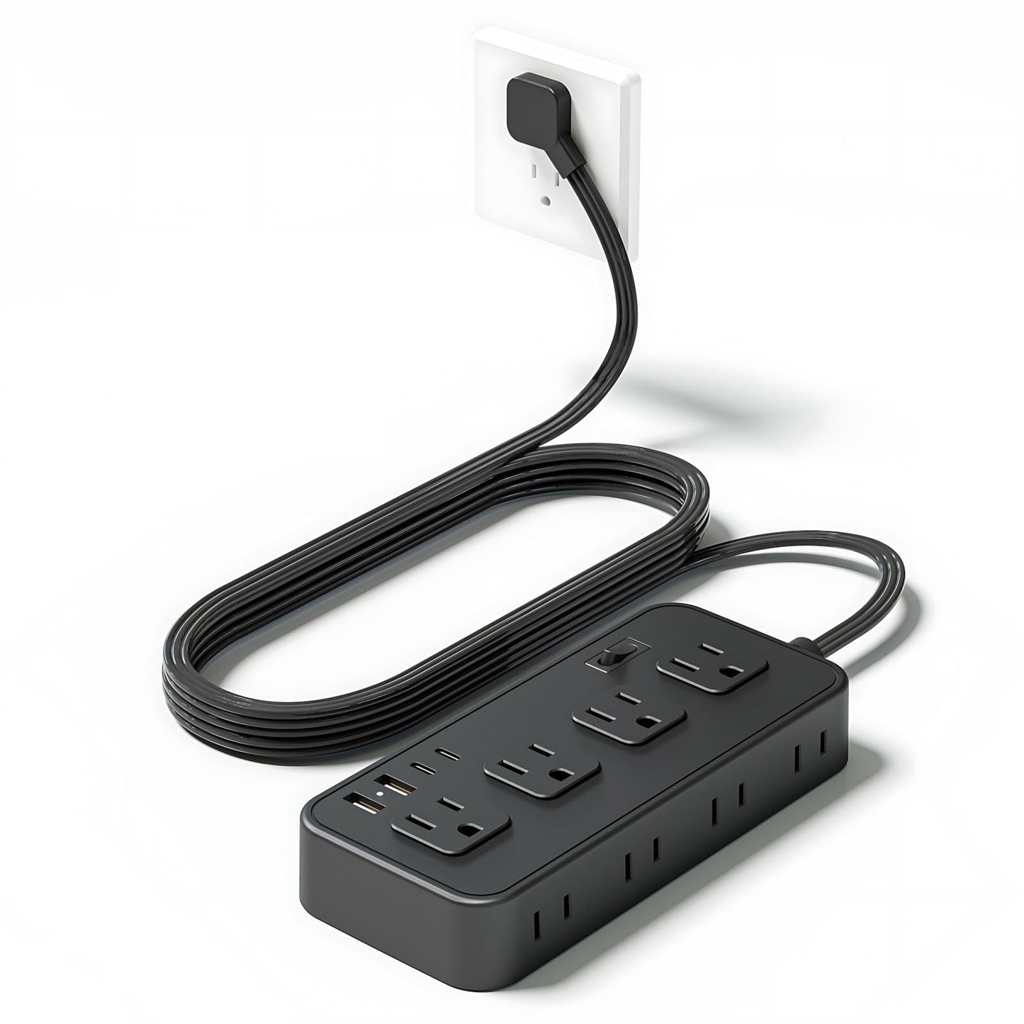 Multicontacto SSOUILI Blanco 12 en 1 con Protector de Sobretensión y Extensión Plana de 1.5M para Oficina en Casa