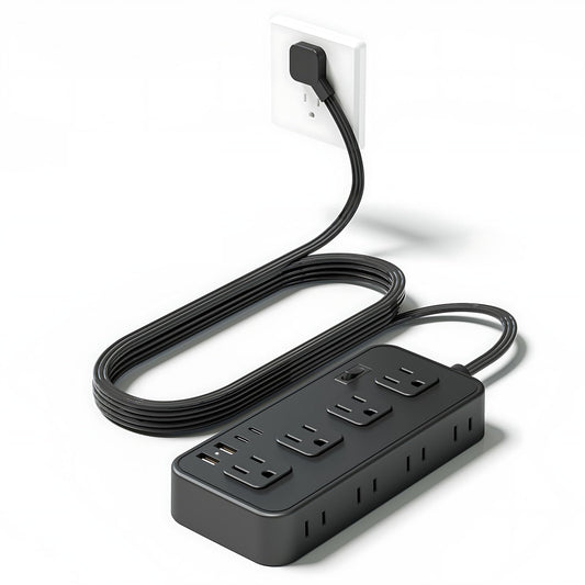 Multicontacto SSOUILI Blanco 12 en 1 con Protector de Sobretensión y Extensión Plana de 1.5M para Oficina en Casa