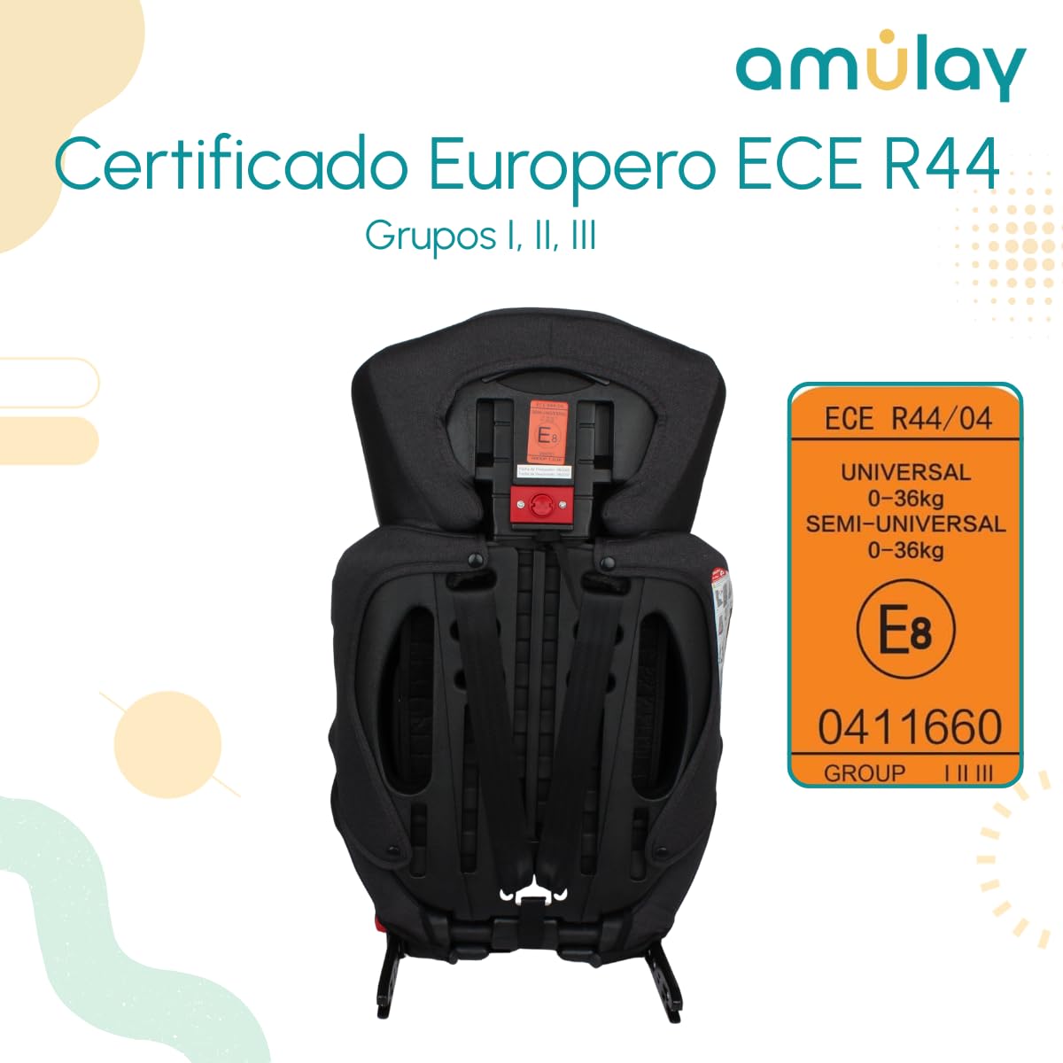 Amulay Autoasiento Booster ISOFIX Grupo 1-2-3, Convertible, Negro