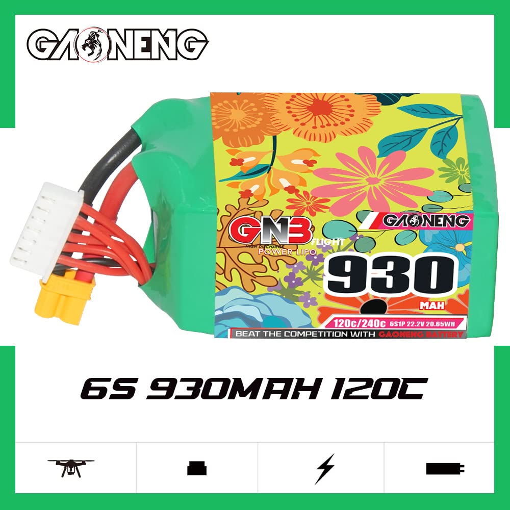 Gaoneng GNB LiPo Batería 6S 930mAh 22.2v 120c 240c para accesorios de dron de estilo última intervensión, piezas modelo aéreo DIY FPV Drone Racing Pack con enchufe XT30