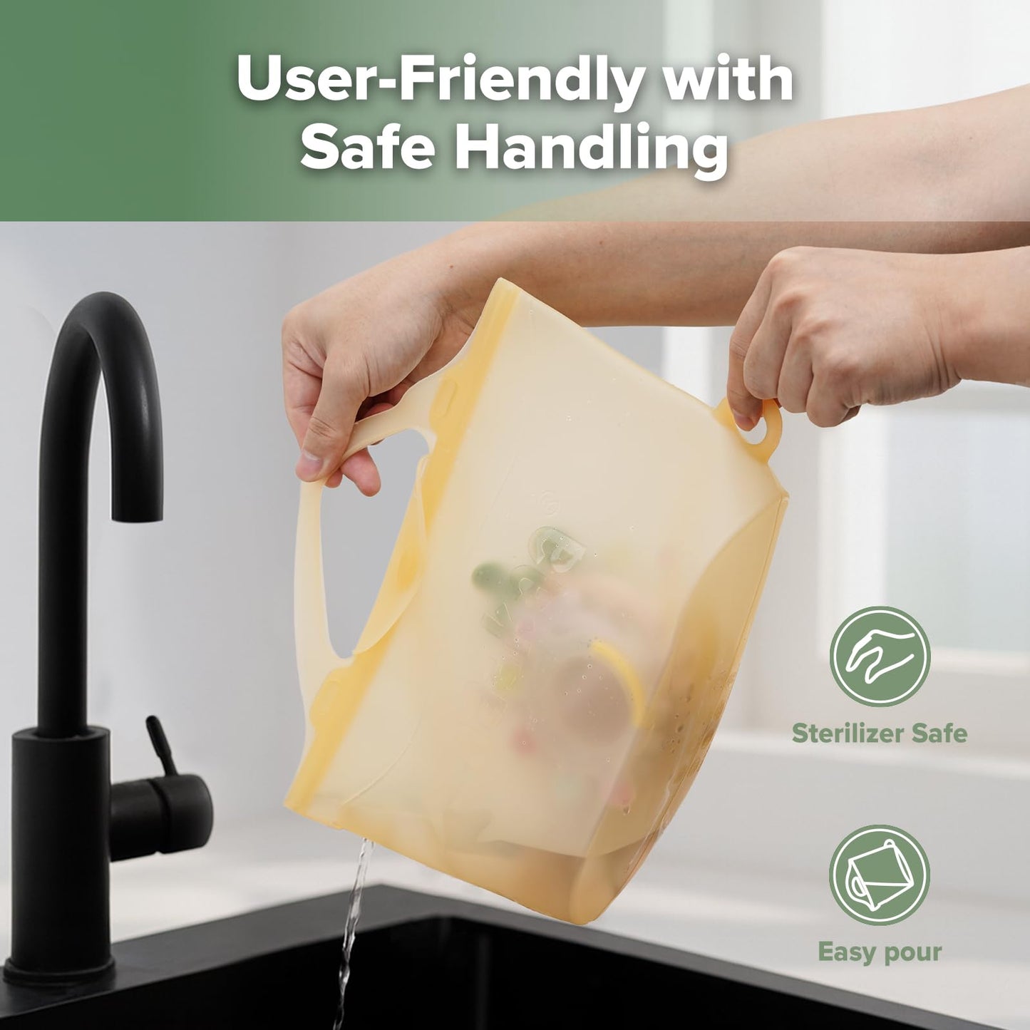 Bolsa reutilizable de gran capacidad de 2000ml/70oz para esterilizar y vaporizar al microondas Haakaa de silicona, para biberones, accesorios de extractor de leche/chupetes/mordedores, ideal para el