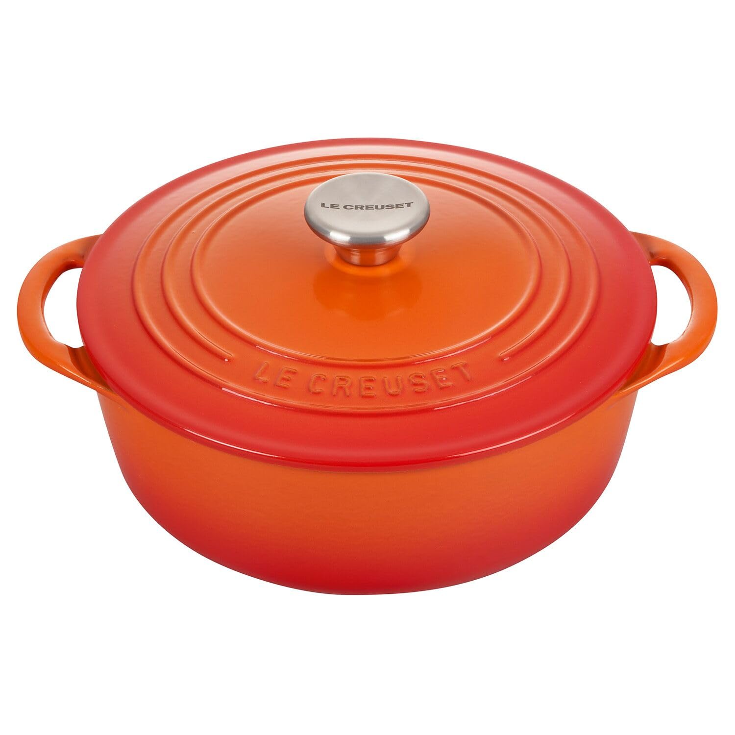 Le Creuset Horno holandés redondo poco profundo de hierro fundido, 2.75 cuartos de galón, llama
