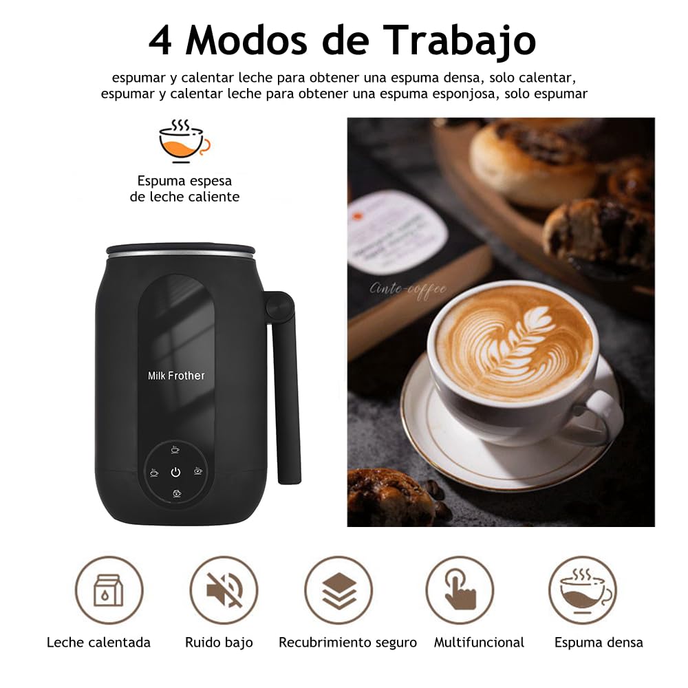 Feiniao 4 En 1 Espumador de Leche Eléctrico para Espumar, Vaporizador de Leche con Mango Plegable de 45 Grados, 110V Milk Frother Fabricante de Espuma Fría y Caliente para Café/Latte/Capuchino