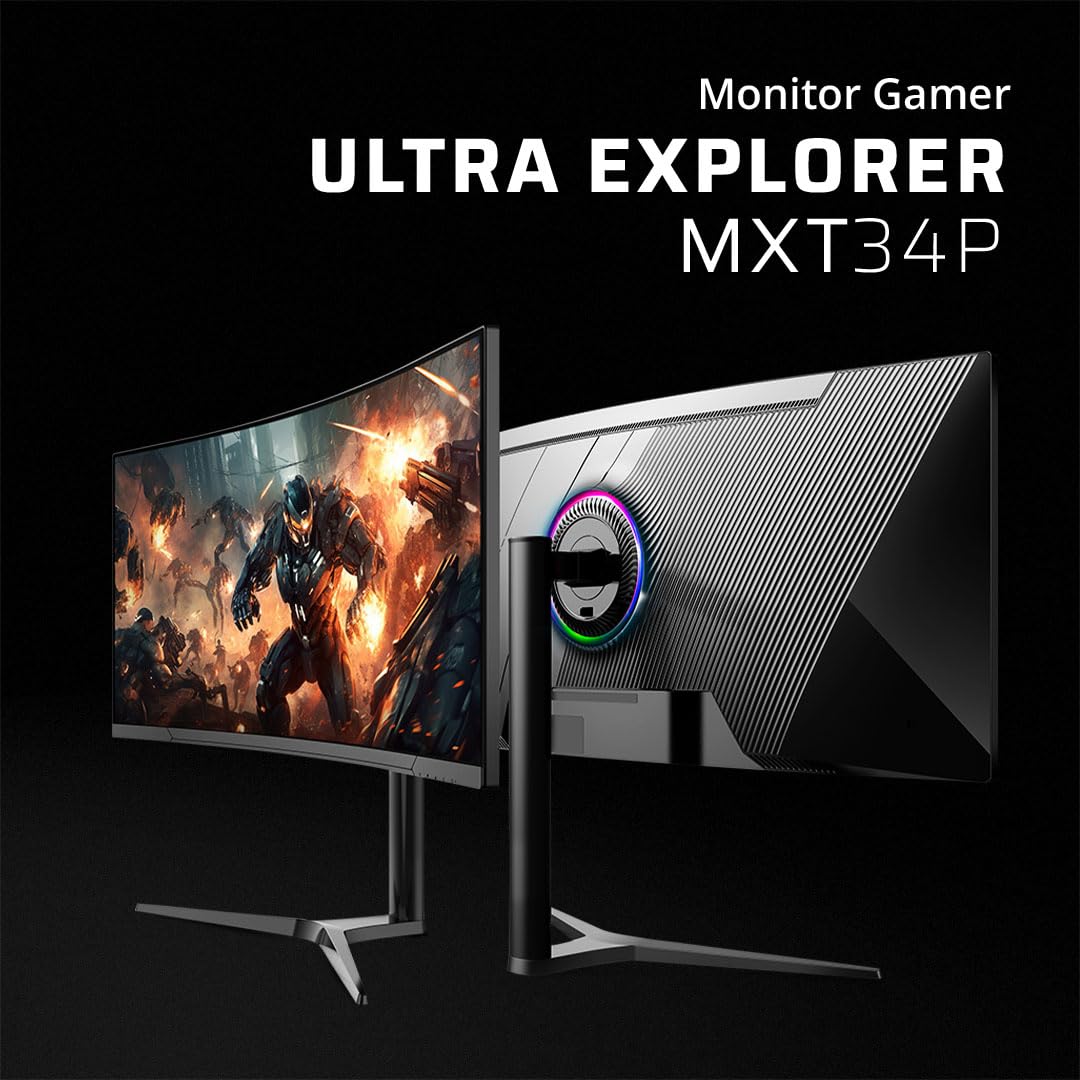 Balam Rush Monitor Gamer Curvo 34" 165hz / Extreme Earth Plus MGM34P / UWQHD R1500 / 1ms / Pip+PBP/F-Sync/G-Sync/Flicker -Free/HDR/Altura Ajustable / 2xHDMI 2.1 + 2xDP 1.4 + 3.5 mm/RGB/VESA 75mm