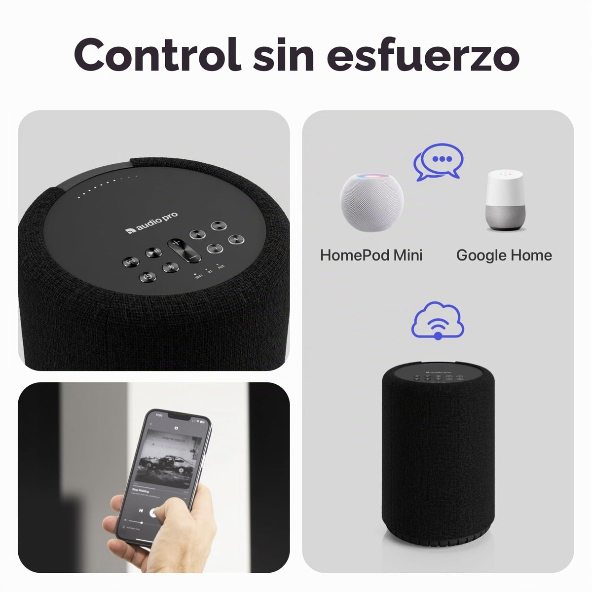 Altavoz Inalámbrico Multiroom Audio Pro Negro Montable Alta Fidelidad Bluetooth WiFi Compatible AirPlay 2 Google Cast Siri App Spotify Tidal
