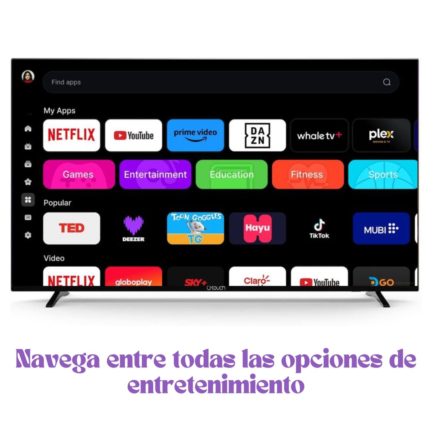 Pantalla LED Smart HD Q-touch Negra Sistema Whale Os Dolby Audio 32 Pulgadas